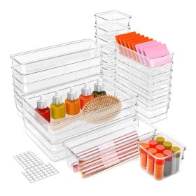 Clear Plastic Drawer Organizer Set (25-Piece), 4 Sizes Desk and Kitchen Drawer Dividers with Storage Trays